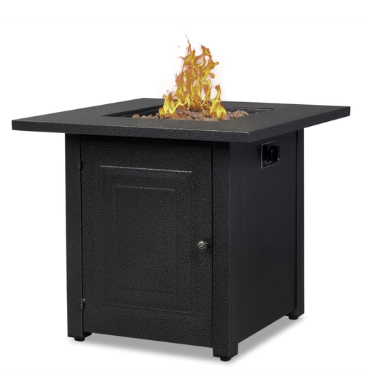 28 inch Gas Fire Pit Table, 2-in-1 50,000 BTU Propane Gas Fire Pit Table, Outdoor Table with Fire Pit, Propane Fire Pit with Lava Stones and Lid, for Patio, Yard, Garden, D7593