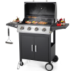 40000 BTU BBQ Propane Gas Grill with Thermometer & Grill Brush, 4-Burner Garden Barbecue Grill with Two Foldable Shelves and Gas Regulator for Outdoor BBQ