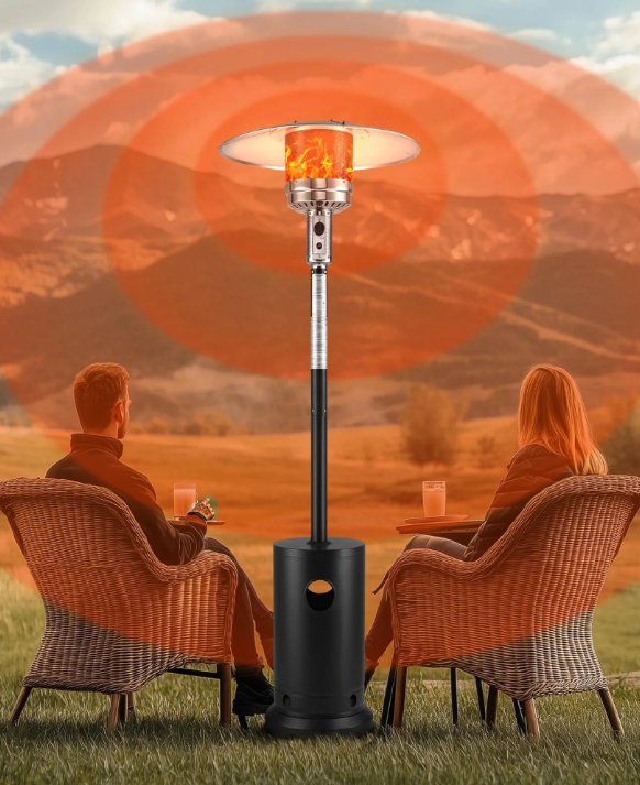 Outdoor Heater, 48,000 BTU Patio Propane Heater, Heavy Duty Outdoor Heater with Wheels and Adjustable Thermostat, Freestanding Patio Heater, Fits for Backyard, Balcony, Deck, Porch, Black