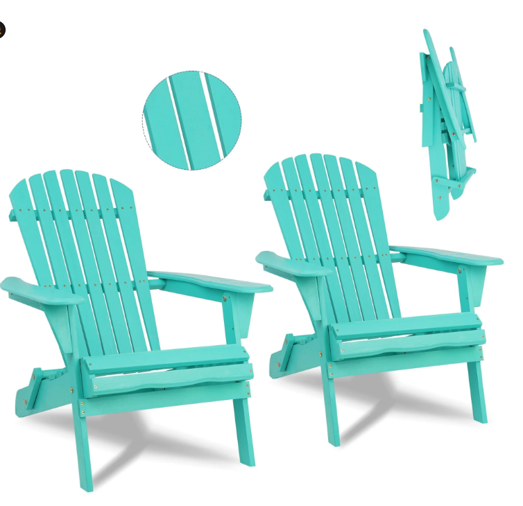 Syngar Folding Adirondack Chairs Set of 2, Outdoor Wooden Lounge Chairs with Pre-Assembled Backrest, Wood Accent Furniture Chairs for Patio, Garden, Porch, Poolside, Max 220lbs, Green