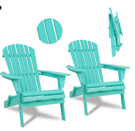 Syngar Folding Adirondack Chairs Set of 2, Outdoor Wooden Lounge Chairs with Pre-Assembled Backrest, Wood Accent Furniture Chairs for Patio, Garden, Porch, Poolside, Max 220lbs, Green