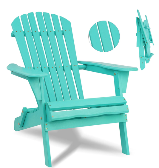 Syngar Folding Adirondack Chair, Outdoor Lounge Chair with Backrest, Half Pre-Assembled Wooden Accent Furniture Chair, for Patio, Garden, Porch, Poolside, Max 220lbs, Green
