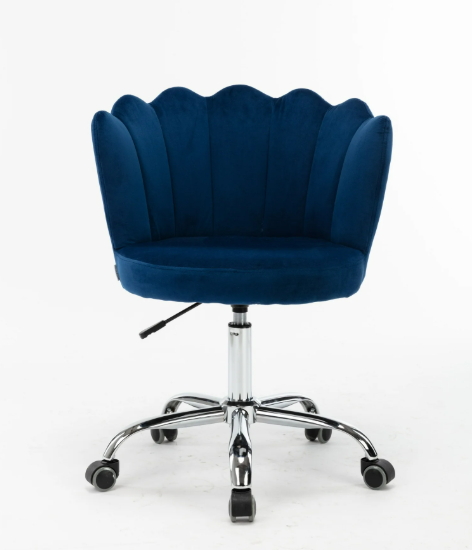 Modern Velvet Accent Chair, SYNGAR Comfy Upholstered Vanity Chair with 360 Degree Swivel, Height Adjustable Office Desk Chair, Task Chair with Soft Arm and Back for Home, Office, Blue, D4354