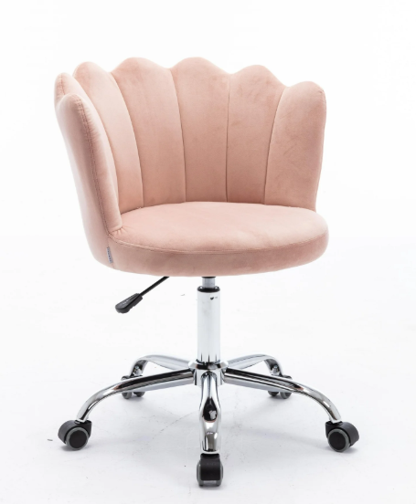 Syngar Modern Linen Fabric Accent Chair, Comfy Upholstered Vanity Chair with 360 Degree Swivel, Height Adjustable Office Desk Chair, Task Chair with Soft Arm and Back for Home, Office, Pink