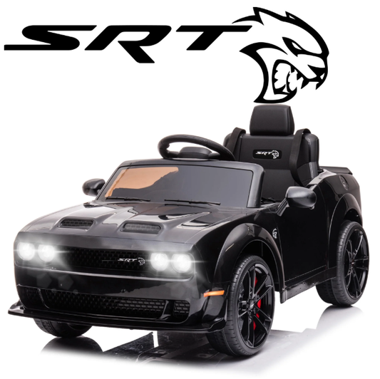 Kids Ride on Car with Remote Control, 12V Licensed Dodge Challenger SRT Ride on Toy, Electric Car Vehicle with Bluetooth, LED Lights, Horn, Battery Powered Toy Car for Boys Girls, Black, D5314