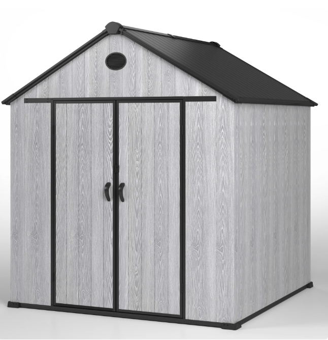 Syngar Plastic Resin Garden Storage Shed, Large Tools Shed, 8' x 8' Outdoor Storage Shed with Lockable Doors for Patio