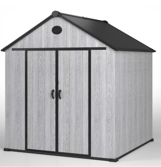Syngar Plastic Resin Garden Storage Shed, Large Tools Shed, 8' x 8' Outdoor Storage Shed with Lockable Doors for Patio