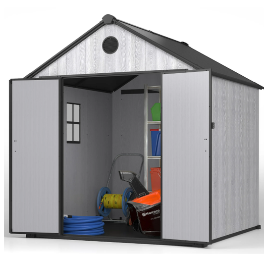 8' x 8' Outdoor Plastic Resin Storage Shed, Synagr Large Tools Storage Shed, Garden Shed with Lockable Doors for Backyard, Patio, Lawn