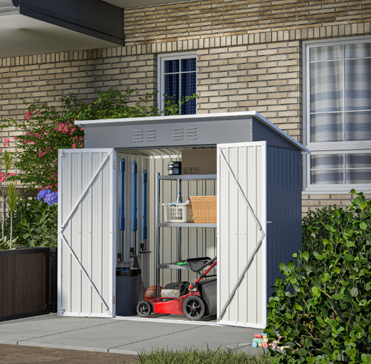 6' x 4' Outdoor Storage Shed, Metal Garden Shed with Lockable Doors, Tools Storage Shed for Backyard, Patio, Brown