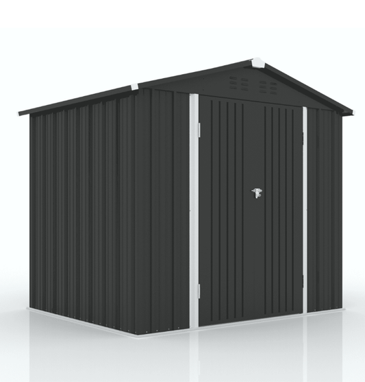 Syngar Outdoor Galvanized Steel Storage Shed with Lockable Door, 75" x 102" x 74.8", Dark Gray