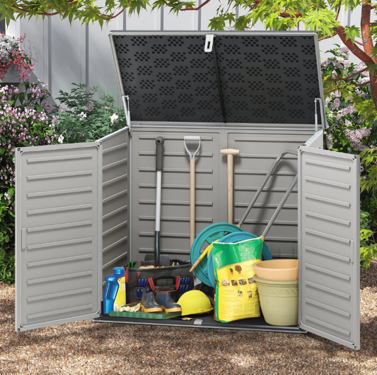 304GAL Outdoor Storage Shed & Deck Box, 41 Cu.Ft All-Weather Resin Storage Box, Lockable Double Door Shed for Storage of Garden Tools, Pool Accessories and Bikes, Storage Box for Garden, Yard