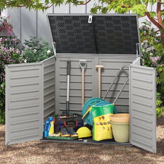 304GAL Outdoor Storage Shed & Deck Box, 41 Cu.Ft All-Weather Resin Storage Box, Lockable Double Door Shed for Storage of Garden Tools, Pool Accessories and Bikes, Storage Box for Garden, Yard