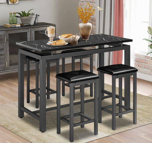 5 Piece Dining Set, Modern Dining Table and Chairs Set for 4, Kitchen Counter Height Dining Table Set with 4 Upholstered Chairs, for Small Space, Breakfast Nook, D8913