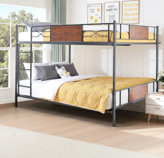 Modern Bunk Bed for Kids, Solid Wood Full Over Full Bunk Bed with Ladder and Safety Guardrail, Convertible Full Bunk Bed Frame for Kids, Teens&Adults, Gray