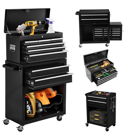 8-Drawer Tool Chest, High Capacity Rolling Tool Storage Cabinet with Detachable Top Tool Box, Universal Lockable Wheels, Adjustable Shelf, Locking Mechanism, Metal Tool Cart for Workshop