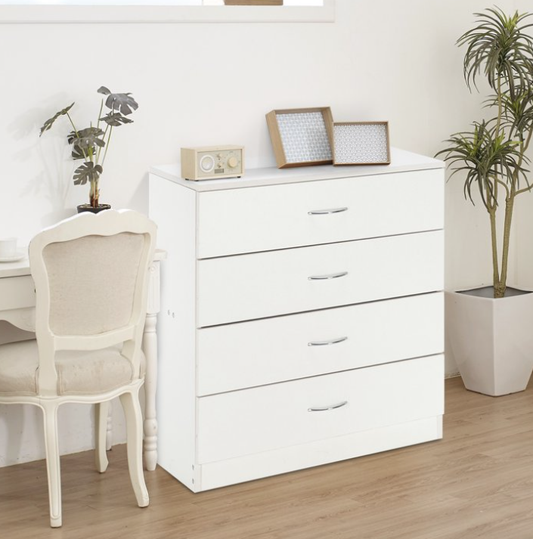 SYNGAR Dresser for Bedroom, 4-Drawer Storage Cabinet, Wooden File Cabinet with Handles, Modern Storage Chest of Drawers for Kids Room, Simple Home Storage Furniture for Clothes Cosmetics, White, D8792