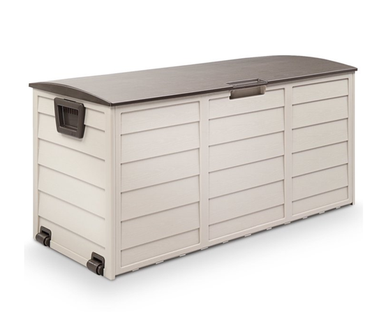 75 Gallon Resin Deck Box, SYNGAR Storage Chest on Wheels, Backyard Waterproof Storage Cabinet for Patio Furniture Cushions, Garden Tools, Kids' Toys, Beige