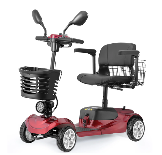 4 Wheels Electric Mobility Scooter for Adults, Synagr All Terrain Motorized Scooter Collapsible with 350W Motor, 12V&20AH Dual Lead-Acid Batteries, Ideal for Elderly, Seniors & Adults, Red
