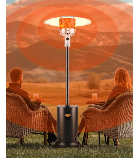 48,000 BTU Patio Propane Heater, Heavy Duty Outdoor Heater with Wheels and Adjustable Thermostat, Freestanding Patio Heater, Fits for Backyard, Balcony, Deck, Porch, Brown