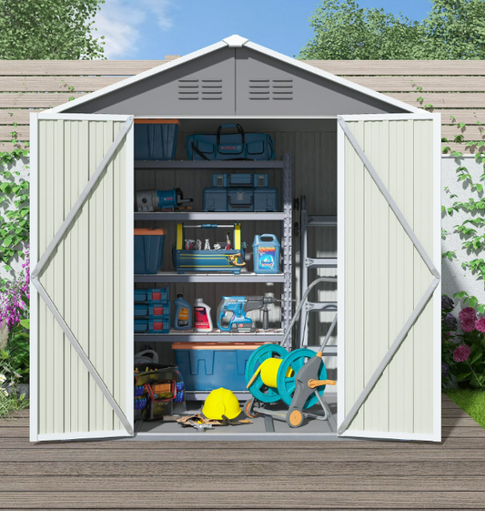 SYNGAR 6' x 4' Outdoor Storage Shed, Metal Garden Shed with Lockable Doors, Tools Storage Shed for Backyard, Patio, Lawn, D9094