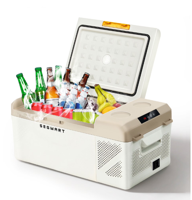 Portable Mini Refrigerator, 16.8QT Cooler for Outdoor/Indoor Use, 24V/110V, 60W, Low Noice Fridge with 2 Plugs, White