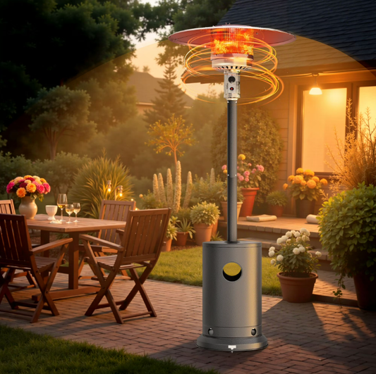 Propane Patio Heater, 50,000 BTU Outdoor Heavy Duty Heater with Wheels and Adjustable Thermostat, Commercial & Residential Use, Freestanding Propane Heater for Backyard, Deck, Porch, Black, D2795