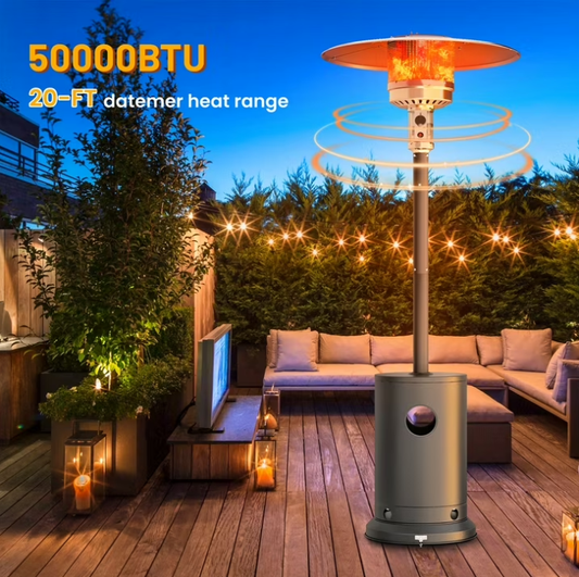 Propane Patio Heater, 50,000 BTU Upgraded Propane Heater w/ 226 Sq.ft Heating Square, Outdoor Heavy Duty Heater with Wheels & Adjustable Thermostat, Freestanding Propane Heater for Yard, Black
