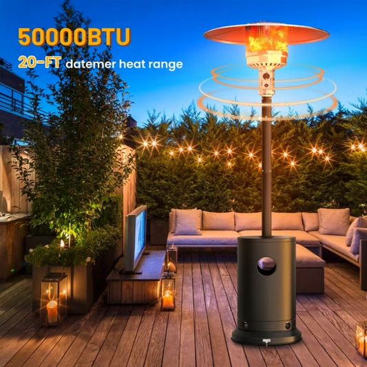 Propane Patio Heater, 50,000 BTU Upgraded Propane Heater w/ 226 Sq.ft Heating Square, Outdoor Heavy Duty Heater with Wheels & Adjustable Thermostat, Freestanding Propane Heater for Yard, Black