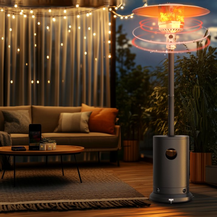 50,000 BTU Patio Propane Heater, Heavy Duty Outdoor Heater with Wheels and Adjustable Thermostat, Freestanding Patio Heater, Fits for Backyard, Balcony, Deck, Porch, Brown
