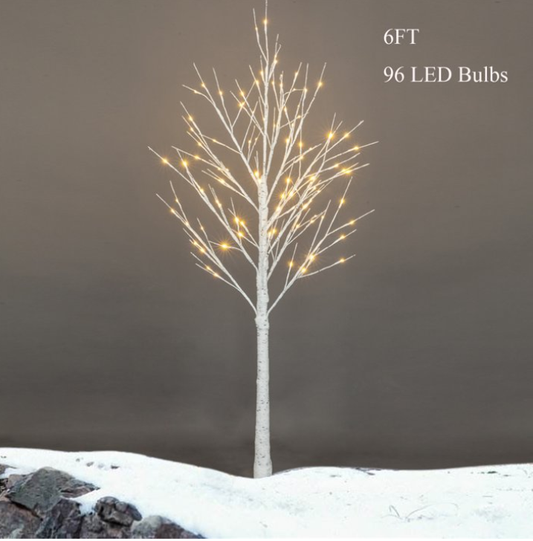 White Lighted Birch Tree, 6ft Christmas Tree with 96 LED Lights, Fits for Christmas Decoration, Home Christmas Lights for Indoor Outdoor Wedding Party Garden, Warm White, D5232
