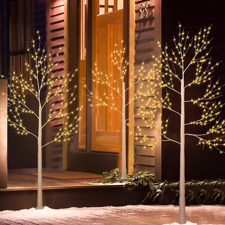White Birch Trees, Set of 3, 4ft, 5ft and 6ft, Christmas Tree with LED Lights, Lighted Trees for Christmas Decoration, Home, Garden, Wedding, Festival Party, Indoor and Outdoor Use, Warm White, D4007