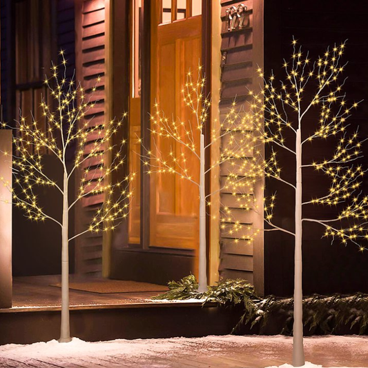 White Birch Trees, Set of 3, 4ft, 5ft and 6ft, Christmas Tree with LED Lights, Lighted Trees for Christmas Decoration, Home, Garden, Wedding, Festival Party, Indoor and Outdoor Use, Warm White, D4007