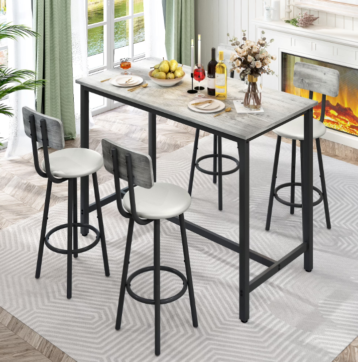 5 Piece Dining Set, Modern Dining Table and Chairs Set for 4, Kitchen Counter Height Dining Table Set with 4 Upholstered Chairs, for Small Space, Breakfast Nook, D8919