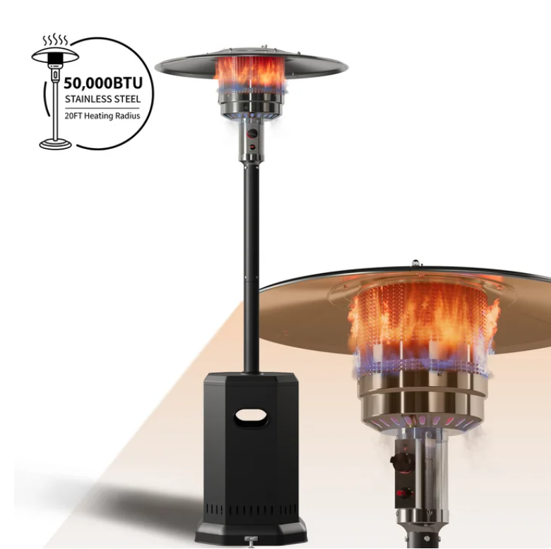 50000 BTU Propane Patio Heater with 20ft Heating Radius, Outdoor Heavy Duty Heater with Wheels & Adjustable Thermostat, Commercial & Residential Use, Freestanding Heater for Yard&Porch
