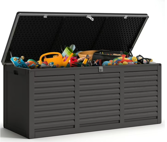 130GAL Outdoor Storage Box for Patio & Garden, Large Resin Deck Box w/ 2 Handles & Metal Hydraulic, Black