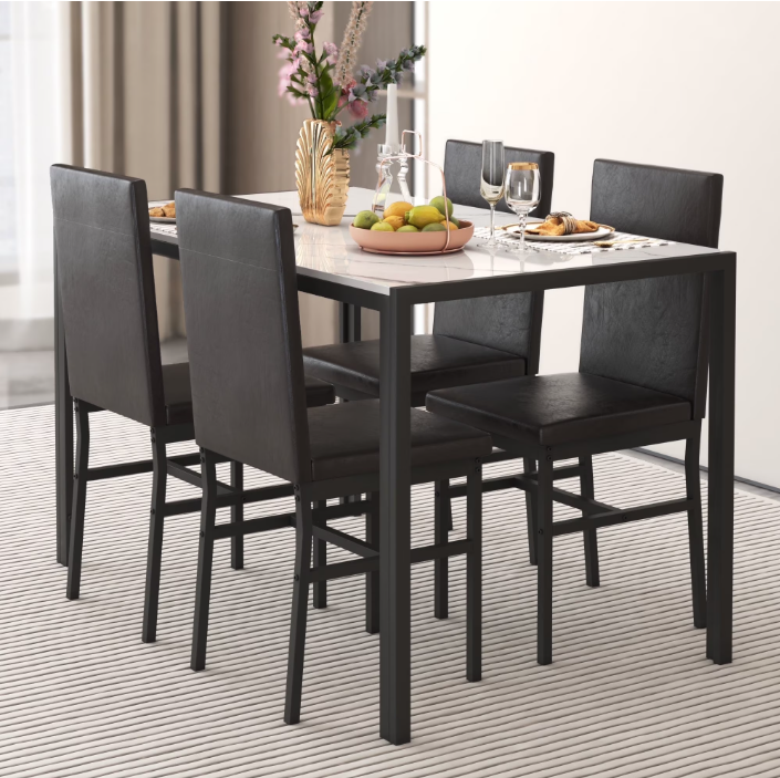 Syngar 5 Piece Adult Modern PU Leather Storage Dining Table with Chair Brown/White