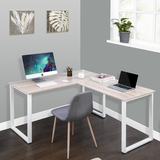 L-Shaped Computer Desk, Industrial Office Corner Desk, 58’’ Writing Study Table, Wood Tabletop Home Gaming Desk with Metal Frame, Large 2 Person Table for Home Office Workstation