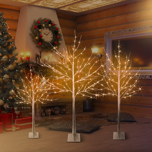 3PCS White Birch Christmas Tree, 6ft/5ft/4ft Christmas Tree Decorations with LED Lights, Easy Setup Christmas Ornaments Trees, Artificial Plants Trees for Festival Party Outdoor, LJ1207