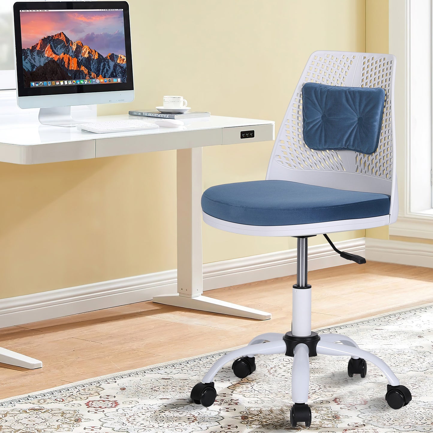 SYNGAR Office Desk Chair with Adjustable Height, Modern Arms Chair Office Chair Mid Back Soft Velvet Swivel Computer Home Task Chairs Ergonomic Executive Chair with Armrests, Gray