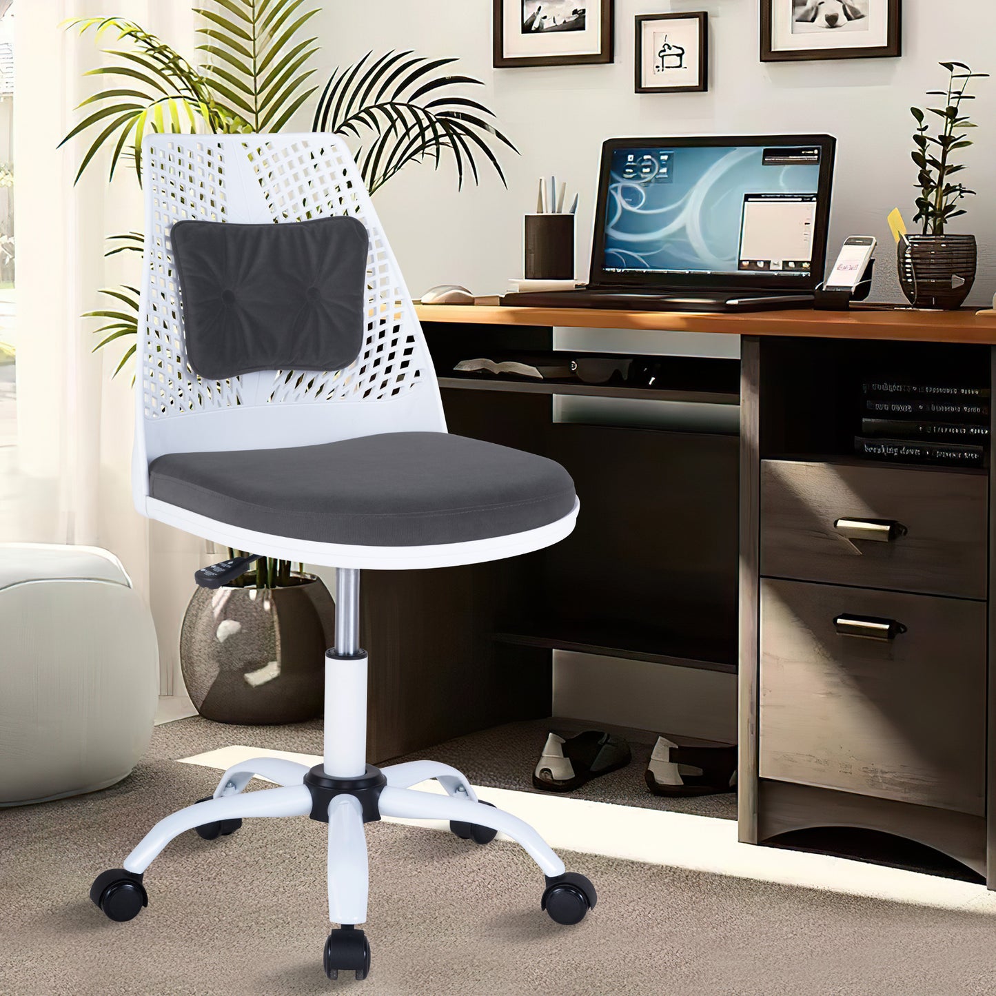 SYNGAR Office Desk Chair with Adjustable Height, Modern Arms Chair Office Chair Mid Back Soft Velvet Swivel Computer Home Task Chairs Ergonomic Executive Chair with Armrests, Gray