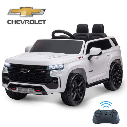 Syngar Chevrolet 12V Battery Powered Car Toy for Girls Boys, Kids Ride on Car with Remote Control, LED Light, MP3, Bluetooth, Seat Belt, Electric Truck for 3+ Kids Birthday Gift, White