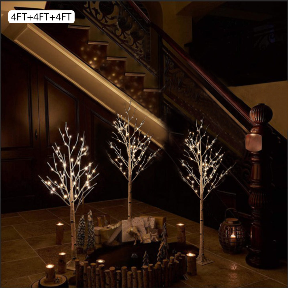 4Ft LED Birch Tree, Artificial Christmas Tree with 48 Warm White LED Lights, Light Up Birch Tree for Christmas Thanksgiving Party Wedding Decor, White Xmas Tree Lights for Outdoor and Indoor Use, K391