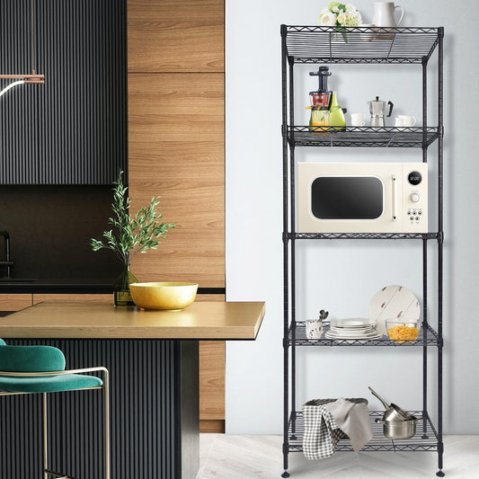 5 Tier Adjustable Storage Shelves Metal Storage Rack Wire Shelving Unit Storage Shelves Metal 19.68"Lx11.81"Wx53.54"H Changeable Assembly Floor Standing Rack for Pantry Closet Kitchen Laundry, Black