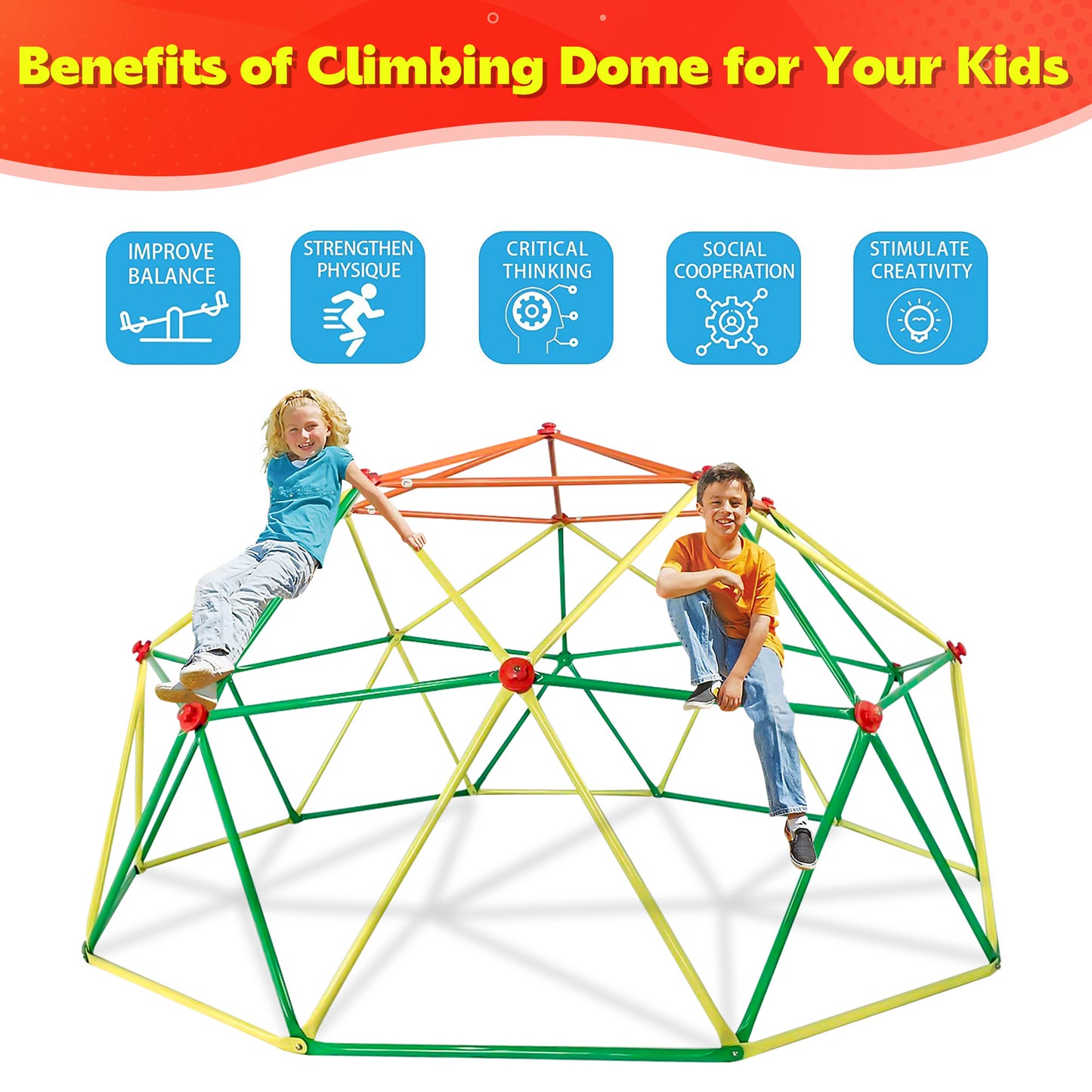 6ft Climbing Dome, SYNGAR Kids Outdoor Geometric Dome Climber, Jungle Gym Dome for Boys/Girls Age 3-12 Years, Children Play Center, Support up to 500 lbs, D5599