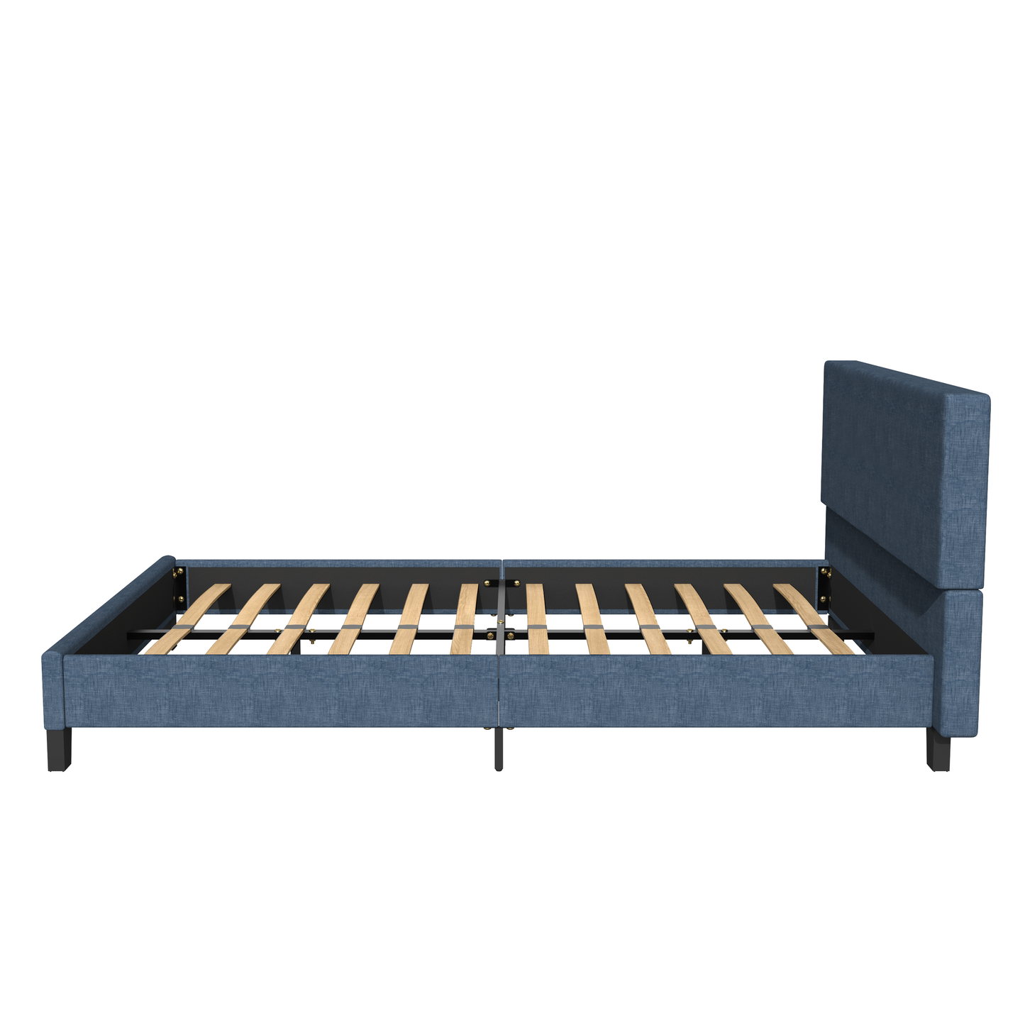 SYNGAR Dark Blue Fabric Upholstered Platform Bed Frame Full Size with Elegant Headboard, Wood Frame Bedroom Furniture with Strong Slat Support, No Box Spring Needed, Noise Free, Easy Assembly