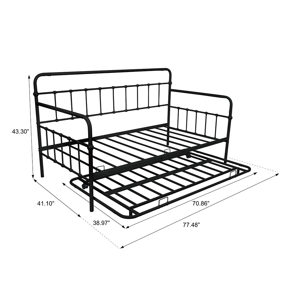 Twin Daybed with Trundle, Metal Frame, Dual-Use Sturdy Sofa Bed for Bedroom Guest Room Living Room, No Box Spring Needed, Ideal for Kids, Teens, Adults and Guest, B2158
