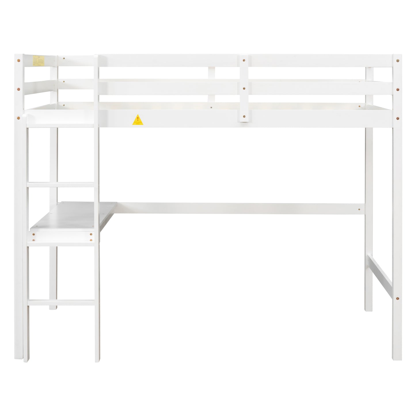 Wooden Twin Loft Bed with Desk, Twin Size Bunk Bed with Workstation Desk, Safety Rail, Wider Ladder for Kids Teens Adults, Space Saving Design, No Spring Box needed, White
