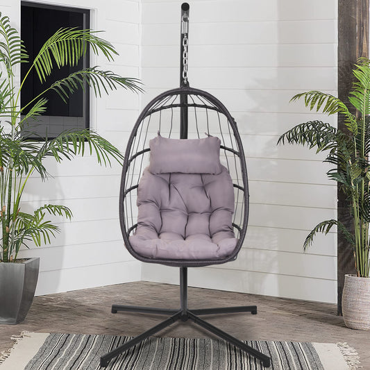 SYNGAR Hanging Egg Chair with Stand for Indoor/Outdoor, Patio Wicker Swing Chair with Seat Cushion & Pillow, Heavy Duty Hammock Basket Chair for Bedroom, Porch, Balcony, 300 lbs Capacity, Y025