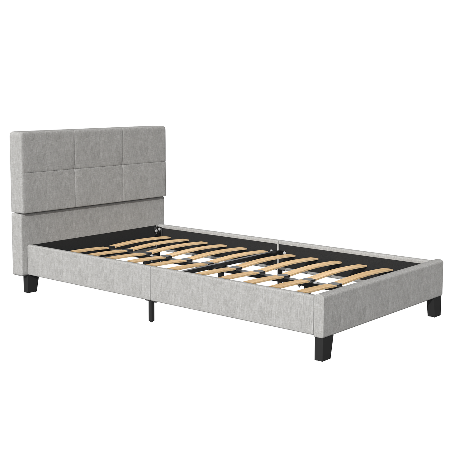 SYNGAR Twin Bed Frame, New Upgrade Twin Size Fabric Upholstered Platform Bed Frame with Height Adjustable Headboard, Bedroom Furniture Metal Frame Platform Bed Frame, No Box Spring Needed, Grey