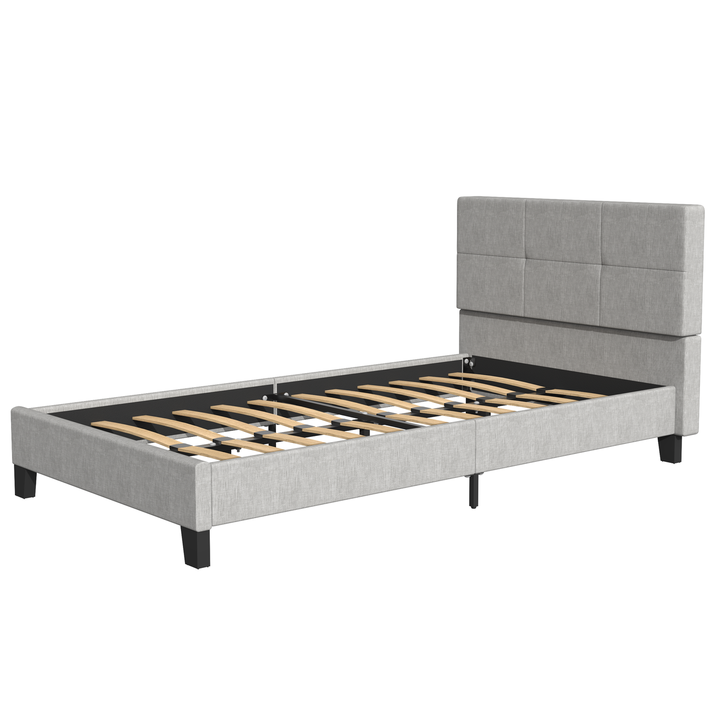 SYNGAR Twin Bed Frame, New Upgrade Twin Size Fabric Upholstered Platform Bed Frame with Height Adjustable Headboard, Bedroom Furniture Metal Frame Platform Bed Frame, No Box Spring Needed, Grey